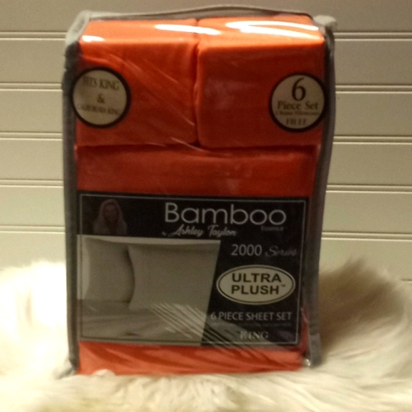 Bamboo Essence King Size Cantelope Orange- 6 Piece Sheet Set - Picture 2 of 10